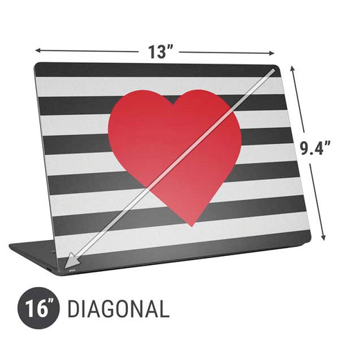 Black And White Striped Heart Universal Laptop 16in (13 x 9.4in) Skin